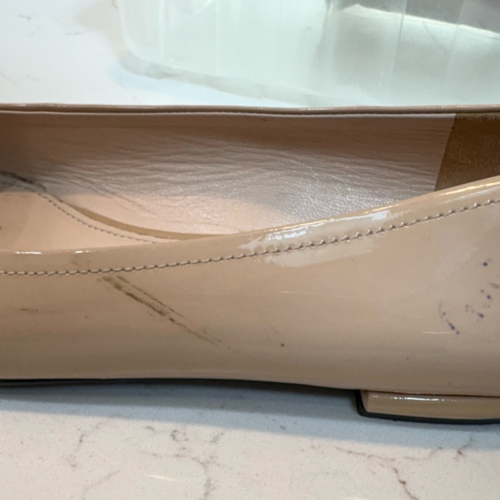 Prada Women's Nude Patent Leather Flats with Black Bow - Picture 10 of 13